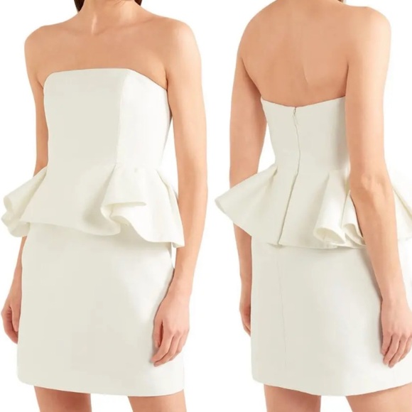 Halston Heritage Ruffled Cotton & Silk-Blend Peplum Mini Dress in Cream Size 10 - Picture 1 of 16